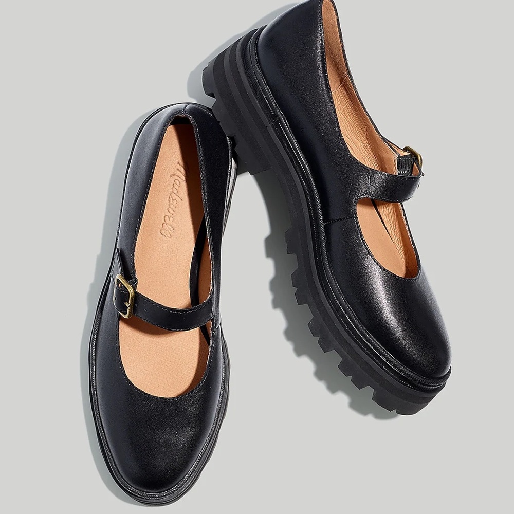 The Freya Platform Lugsole Mary Jane in Black